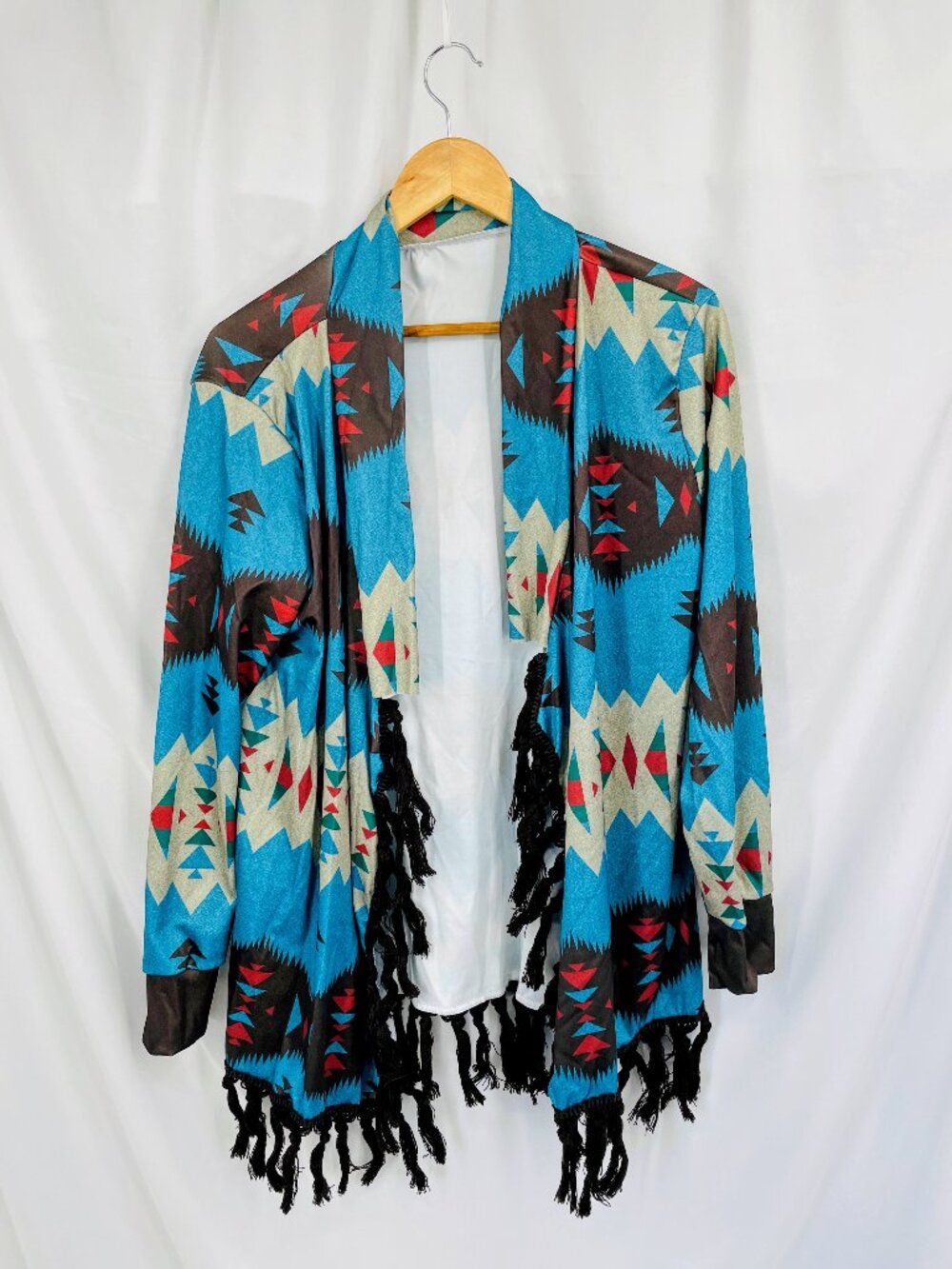 Aztec Print Fringe Thin Cardigan Sweater